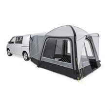 KAMPA Cross AIR TG tält med uppblåsbar ram och fönster, ansluten bak på en campervan.
